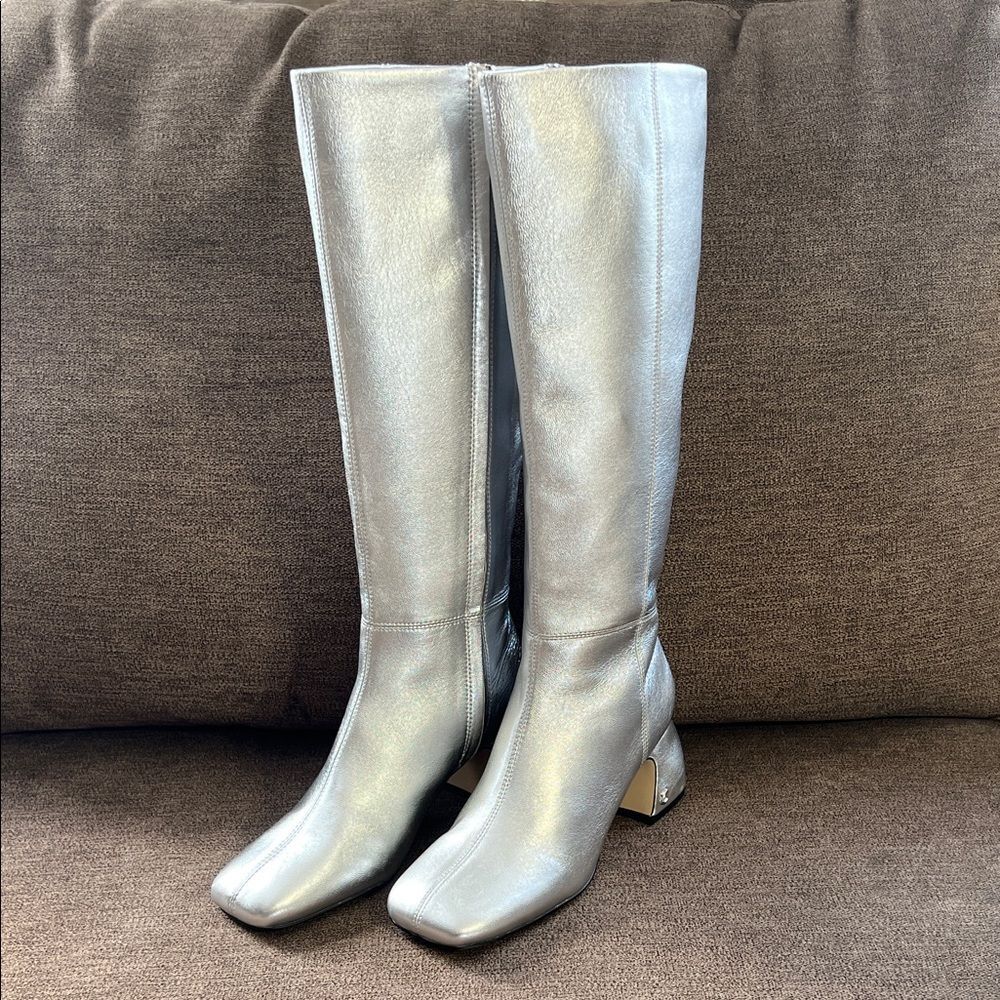 New Circus By Sam Edleman Oaklyn Tall Leather Boots Size 6.5 in Silver